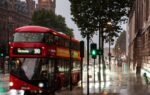 st pancras hotel in the rain, st pancras hotel, london, rain, red bus, st pancras, city, nature, architecture, england, urban, cloudy, sky, outside, station, buildings, cities, tourism, clouds, historical, landmark, april showers