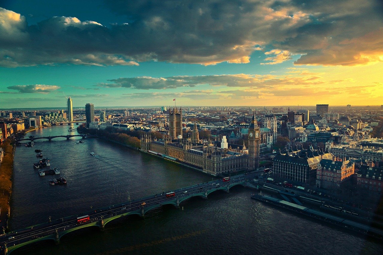 thames, nature, london, river, uk, city, cityscape, aerial view, sunset