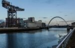 glasgow, port, architecture, nature, water, flow, reflection, building, city, dusk, calm, crane, bridge