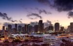 miami, florida, sunset, skyline, architecture, scenery, cityscape, downtown, building, urban, sky, nature, skyscraper, city, clouds, tower, metropolis, scenic