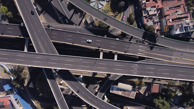 Stunning aerial shot of overlapping highways in Mexico City, showcasing urban infrastructure.